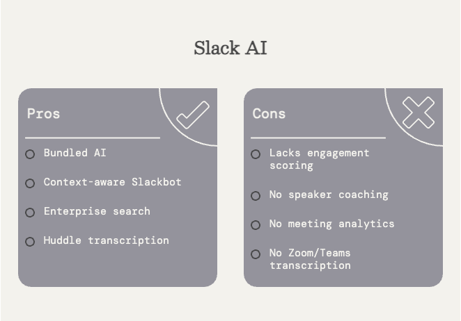 char-editor-width=80 Slack AI enterprise search and summaries compared with Read AI